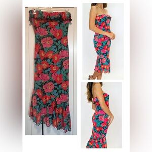 Sage The Label Floral Tropics Midi Tube Dress with Ruffle Assymetric Hem size XS